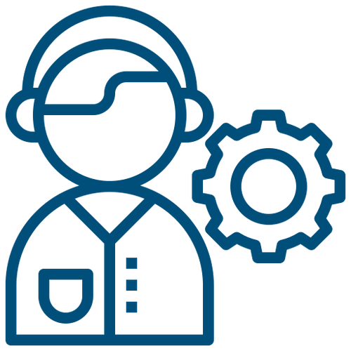 Icon of engineer with gear symbol.